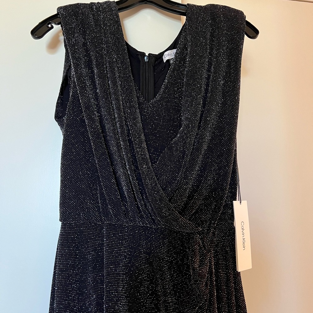 Calvin Klein Black and Silver Wrap Gown